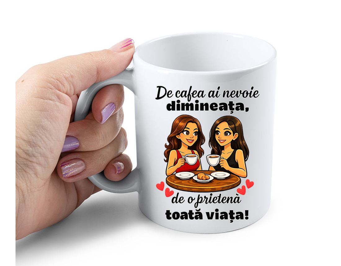 Cana Personalizata – De cafea ai nevoie dimineata, de o prietena toata viata!, 350ml