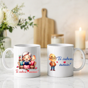 Set 2 Cani Personalizate – Te iubesc mamaie!, Te iubesc tataie!, 350ml