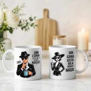 Set 2 Cani Personalizate – Shht: Din cana asta bea doar Nasu, Din cana asta bea doar Nasa, 350ml