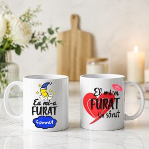 Set 2 Cani Personalizate – Ea mi-a furat somnul, El mi-a furat un sarut