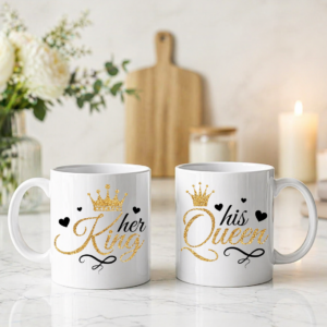 Set 2 Cani Personalizate – Her King, His Queen, 350ml