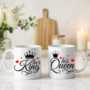 Set 2 Cani Personalizate – Her King, His Queen, v2, 350ml